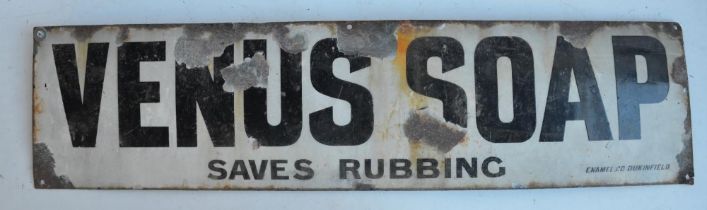 Single sided plate steel enamel advertising sign for Venus Soap "Saves Rubbing", marked Enamel Co