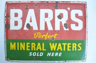 Single sided plate steel enamel advertising sign for Barr's Perfect Mineral Waters, 45.2x60.5cm