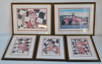 Five limited edition framed prints of Michael Schumacher by sports artist W Newman, all edition