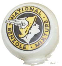 National Benzole Mixture triple sided glass petrol pump globe, H42cm W32cm