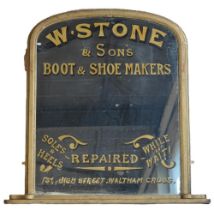 Large wall hanging hand-painted mirror for W Stone & Sons Boot & Shoe Makers Waltham Cross.