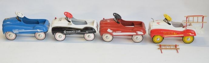 Four 1/3 scale diecast and pressed metal limited edition pedal cars from Xonex (all of 10,000) to