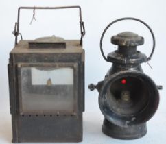 A box style BR(M) railway lamp (height with handle stowed 31.3cm) and Lucas No745 "King Road"