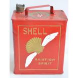 Shell Aviation Spirit 2 gallon petrol can with cap, repainted/restored in red, gold and white