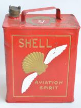 Shell Aviation Spirit 2 gallon petrol can with cap, repainted/restored in red, gold and white