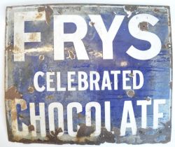 Single sided plate steel enamel advertising sign for Fry's Celebrated Chocolate, 61x52cm