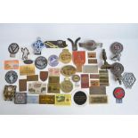 Collection of vintage bonnet ornaments to include AA, RAC, Morris etc and car rally event plaques