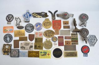 Collection of vintage bonnet ornaments to include AA, RAC, Morris etc and car rally event plaques