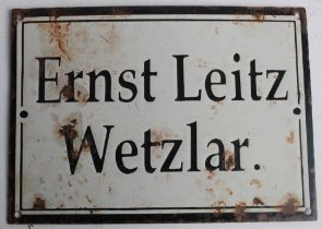 Single sided enamel sign. 'Ernst Leitz Wetzlar'. 27cmx20cm