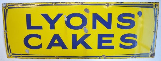 Single sided plate steel enamel advertising sign for Lyons' Cakes, 122x45.5cm