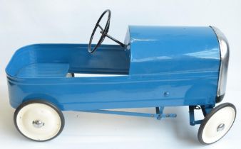 Full sized child's pedal car, metal plate with working steering and pedal function, no makers marks.