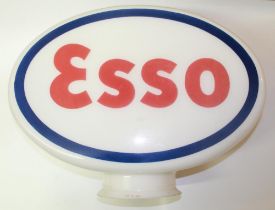 Esso double sided glass petrol pump globe, with Esso logo on both rim sides, H38cm W52cm D19cm