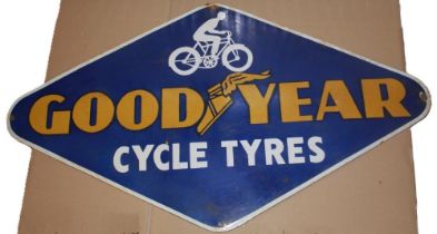 Single sided diamond shaped enamel sign. "GOOD YEAR CYCLE TYRES" 106cmx60cm