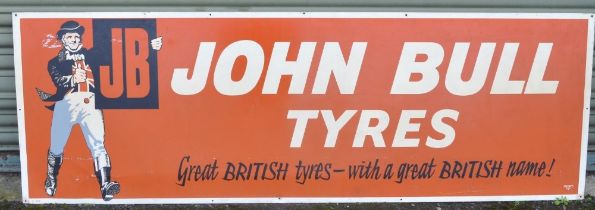 Large vintage painted sheet metal advertising sign for John Bull Tyres, "Great British Tyres-With