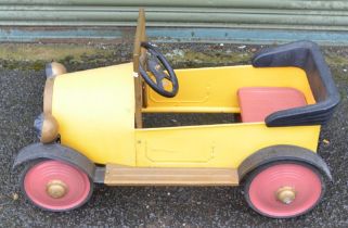 Full sized child's pedal car "Brum", metal plate with working steering and pedal function, no makers