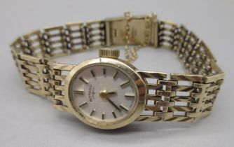 Ladies Rotary 9ct yellow gold wristwatch on five bar gate bracelet, stamped 375, 18.36g