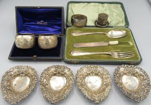 Cased pair of Victorian silver napkin rings floral engraved by Thomas Hayes, Birmingham, 1901, set