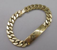 18ct yellow gold identity bracelet, with engraved name Alan Darby, tested to 18ct, 57.20g