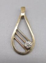 9ct yellow gold pendant set with round cut diamond, stamped 375, 2.00g