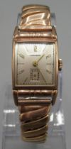 Longines rose gold filled wristwatch, signed convex silvered dial, Arabic and stick indices,