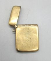 Late Victorian 9ct yellow gold rectangular vesta, front engraved with initials, by Deakin &