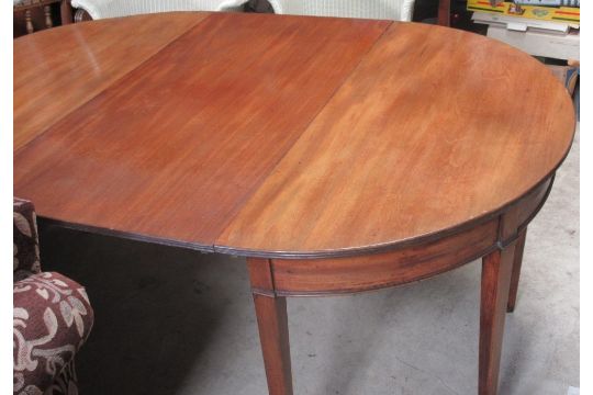 19th century mahogany oval dining table, two D shaped ends with central leaf, on square supports - Image 1 of 3