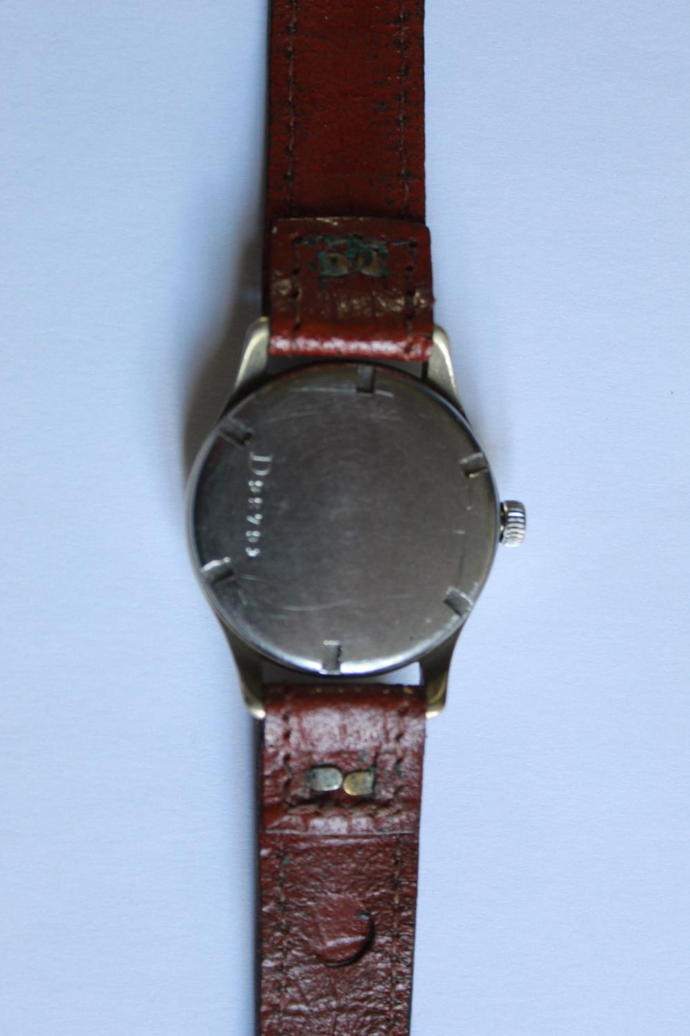 Alpina 592 Luftwaffe pilots wrist watch. Brass case and steel back. Black face, with subsidiary - Image 3 of 4