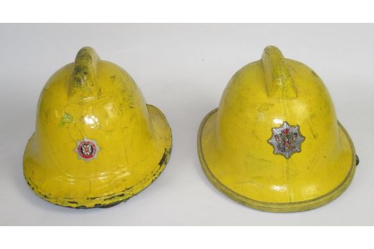 Five British vintage firefighter helmets of various styles and eras, including a c1993 Bullard - Image 3 of 3