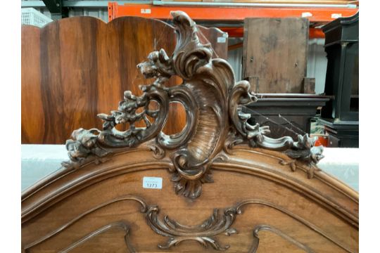 French walnut double bedstead, serpentine moulded head and footboards with carved cresting - Image 1 of 2