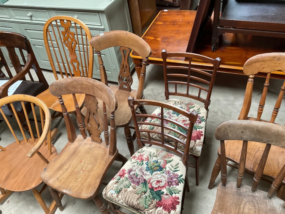 Ercol elm and beech cow horn armed rocking chair, pair of Edwardian mahogany bedroom chairs, and - Image 2 of 2