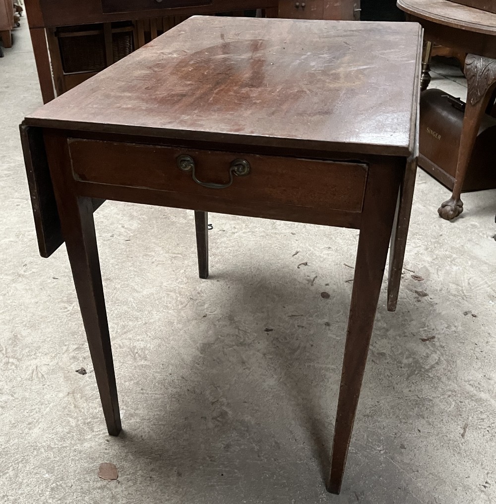 19th century mahogany Pembroke table, with end drawer on square tapered supports, W97cm D74cm - Image 2 of 3