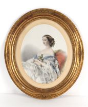 Property of a deceased estate - a Victorian aquatint portrait of a young lady, in glazed gilt