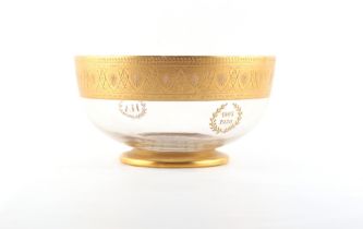 Property of a lady - a French Delvaux gilt decorated glass footed bowl, with gilt initials 'HA'