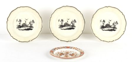 A set of three late 18th century English creamware plates, probably Liverpool, each printed in black