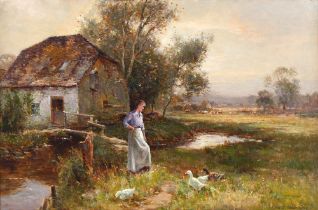 Property of a lady - Ernest Charles Walbourn (1872-1927) - COUNTRY COTTAGE WITH MAID AND DUCKS BY
