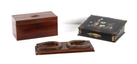 Property of a lady - a Victorian mother-of-pearl inlaid black papier mache writing box, with