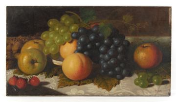Property of a lady - AS (?), 19th century - STILL LIFE OF GRAPES, PEACHES, APPLES AND STRAWBERRIES -