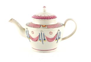 Property of a deceased estate - a late 18th / early 19th century English pearlware teapot, decorated