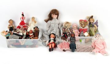 Property of a lady - a collection of dolls and soft toys, early 20th century and later, including