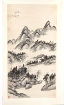 Property of a gentleman - a Chinese scroll depicting a mountainous river landscape, with calligraphy