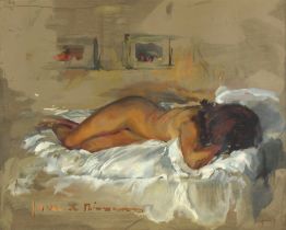 Property of a lady - Jacques Favre de Thierrens (1895-1973) - RECLINING FEMALE NUDE - oil, 14.55