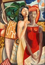Property of a lady - modern - ABSTRACT WITH TWO WOMEN - oil on canvas, 45.75 by 32ins. (116.2 by