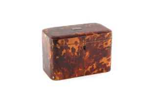 Property of a deceased estate - a 19th century tortoiseshell tea caddy, with interior lids, 6.