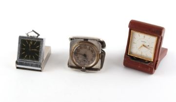 The Henry & Tricia Byrom Collection - three folding travel clocks, all mechanical, all appear to