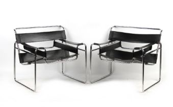 Property of a lady - after Marcel Breuer (1902-1981), a pair of modern chrome & black leather
