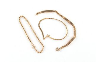 Property of a deceased estate - three 9ct gold chain bracelets including bar & chain example, the