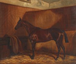 Property of a gentleman - Benjamin Cam Norton (1835-1900) - A RACEHORSE IN STABLE - oil on canvas,