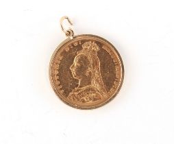 Property of a lady - an 1890 Queen Victoria gold full sovereign coin pendant, the mount 9ct gold,