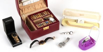 Property of a deceased estate - a box containing assorted costume jewellery & wristwatches.