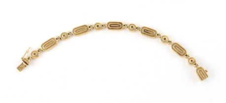 Property of a lady - a modern 18ct yellow gold panel bracelet, 7ins. (18cms.) long, approximately